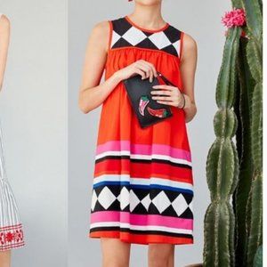 New Kate Spade Red Geo Print Babydoll Dress XXS